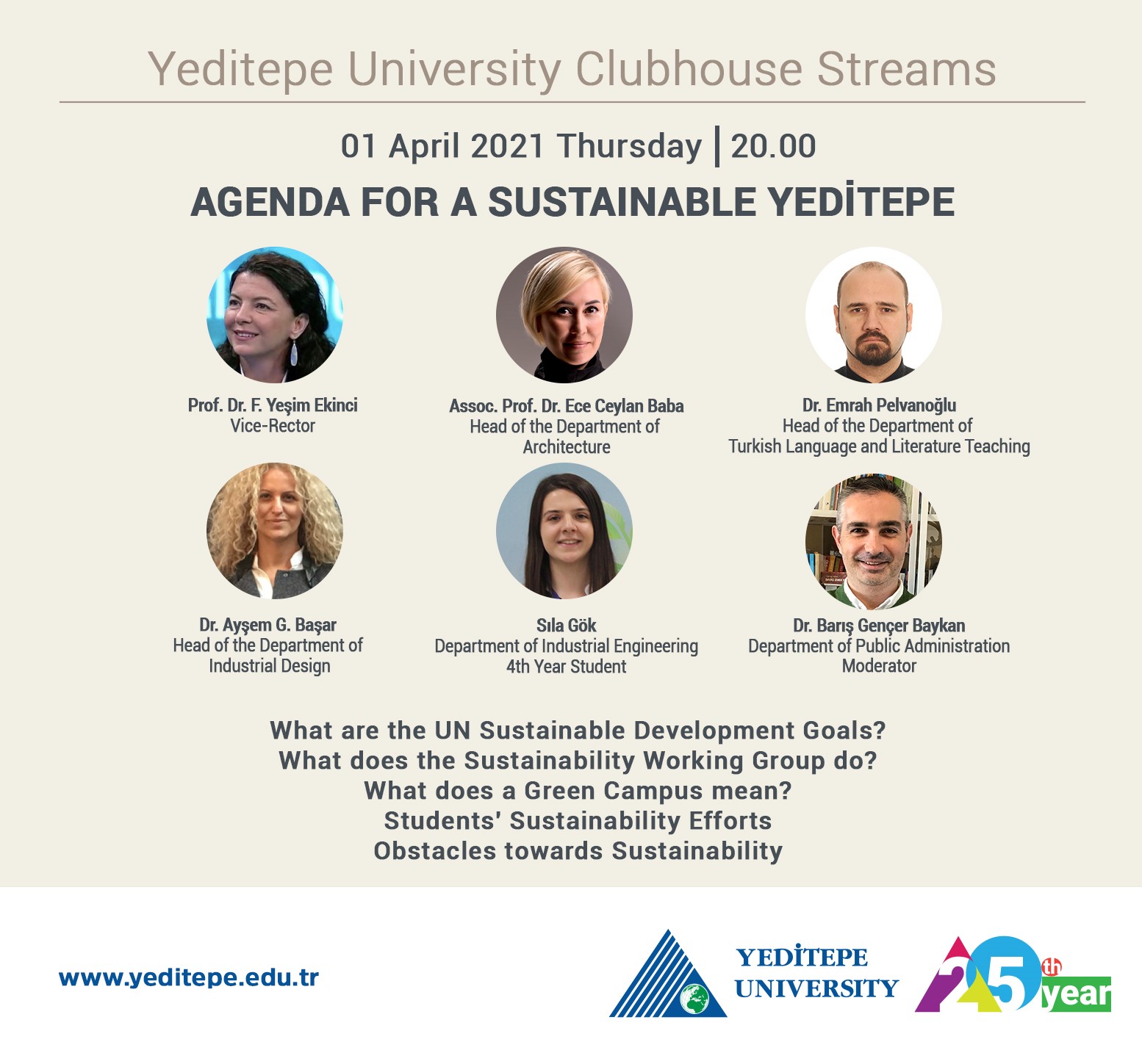 Yeditepe University Clubhouse Streams | Agenda For A Sustainable Yeditepe