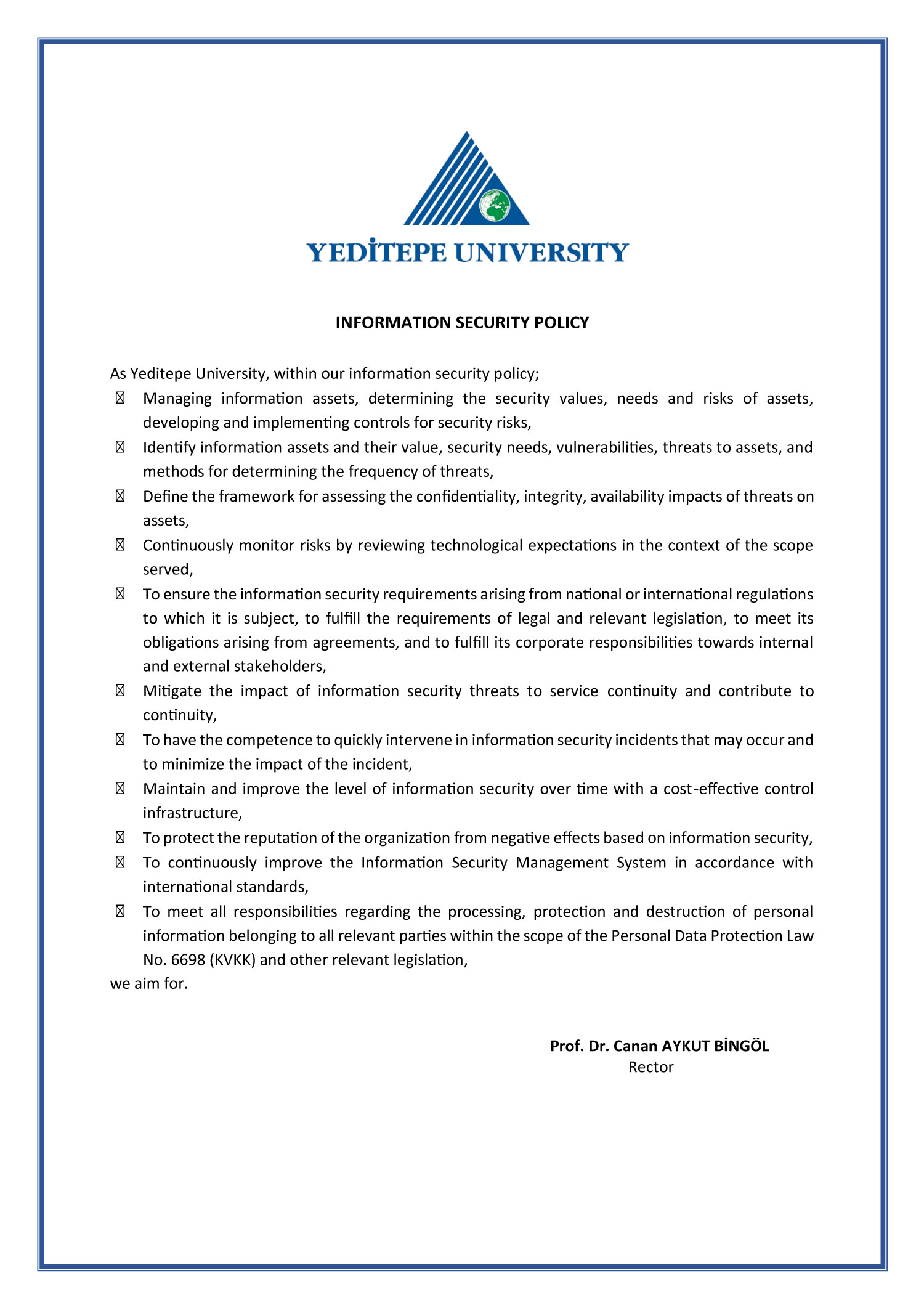Information Security Policy - Yeditepe University