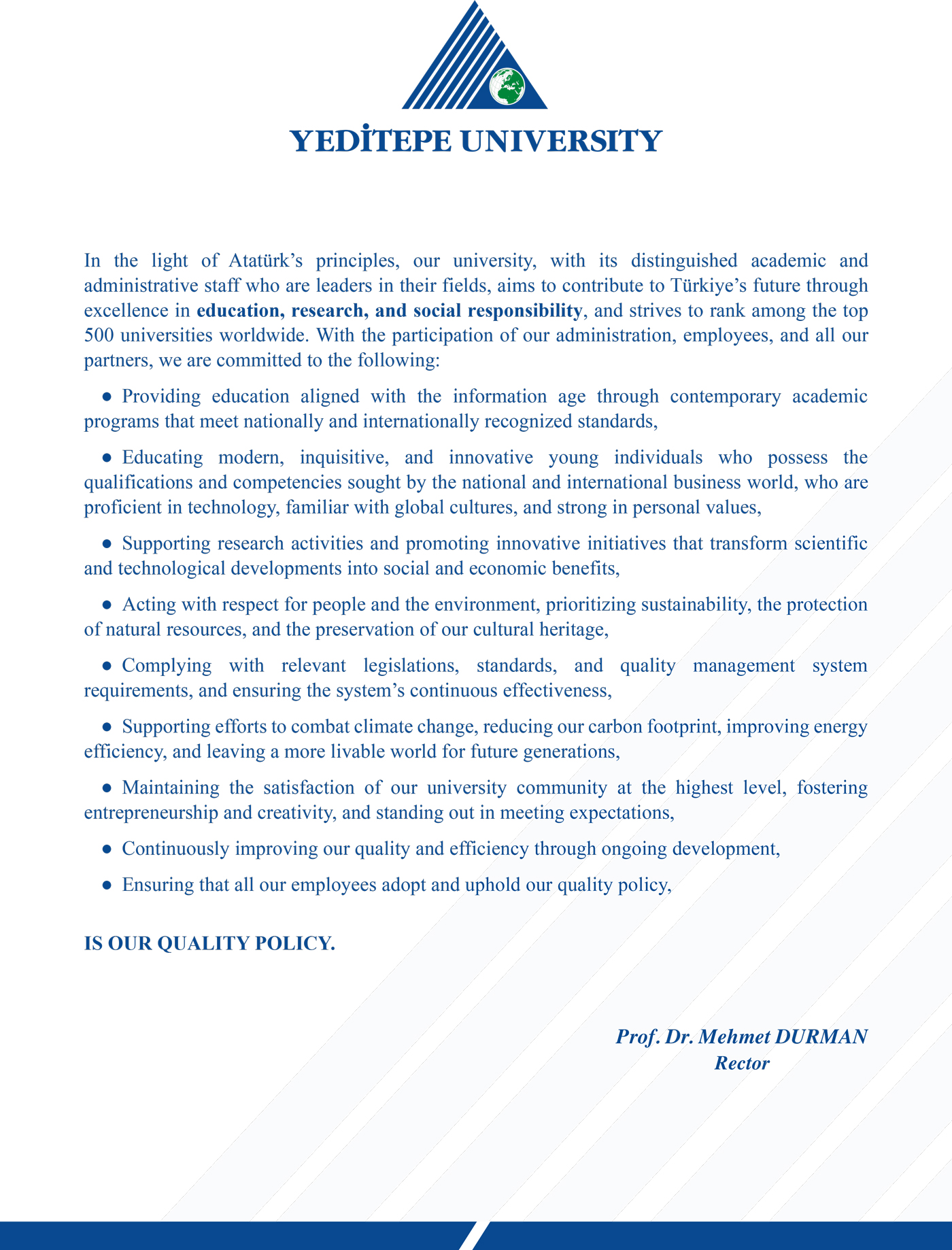 Quality Policy - Yeditepe University
