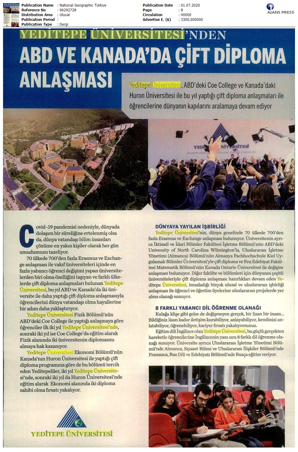 Yeditepe Üniversitesi’nden ABD ve Kanada’da Çift Diploma Anlaşması